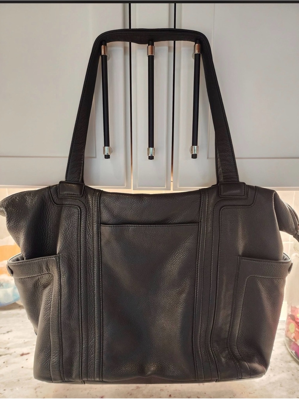Hammitt Otis Leather Weekender Bag Black/Gunmetal